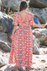Floral Half Sleeve Deep V Neck Cutout Back Split Maxi Dress