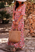 Floral Half Sleeve Deep V Neck Cutout Back Split Maxi Dress