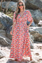 Floral Half Sleeve Deep V Neck Cutout Back Split Maxi Dress