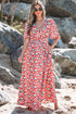 Floral Half Sleeve Deep V Neck Cutout Back Split Maxi Dress
