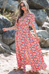 Floral Half Sleeve Deep V Neck Cutout Back Split Maxi Dress