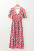Floral Half Sleeve Deep V Neck Cutout Back Split Maxi Dress