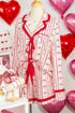 Floral Heart Bow Print Long Sleeve Pajama Short Set