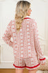 Floral Heart Bow Print Long Sleeve Pajama Short Set