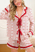 Floral Heart Bow Print Long Sleeve Pajama Short Set