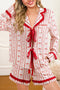 Floral Heart Bow Print Long Sleeve Pajama Short Set