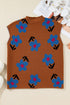 Floral Intarsia Mock Neck Boxy Pullover Sweater Vest