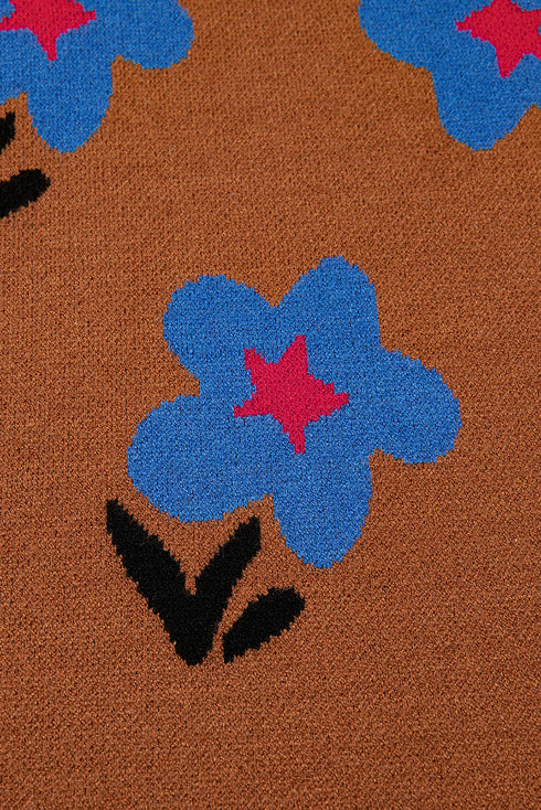 Floral Intarsia Mock Neck Boxy Pullover Sweater Vest