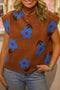 Floral Intarsia Mock Neck Boxy Pullover Sweater Vest