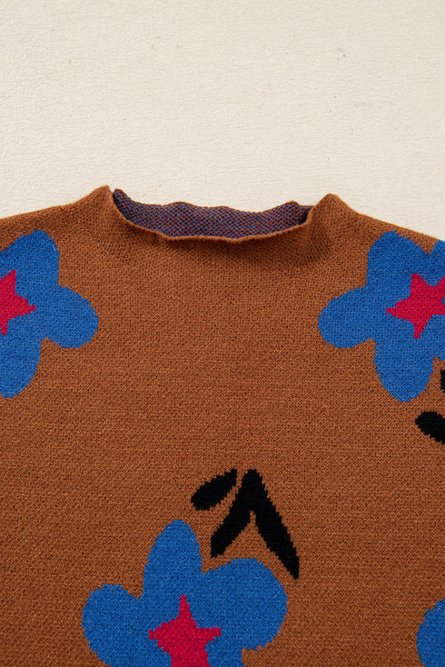 Floral Intarsia Mock Neck Boxy Pullover Sweater Vest