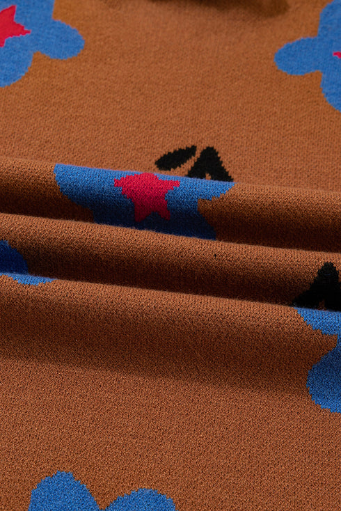 Floral Intarsia Mock Neck Boxy Pullover Sweater Vest