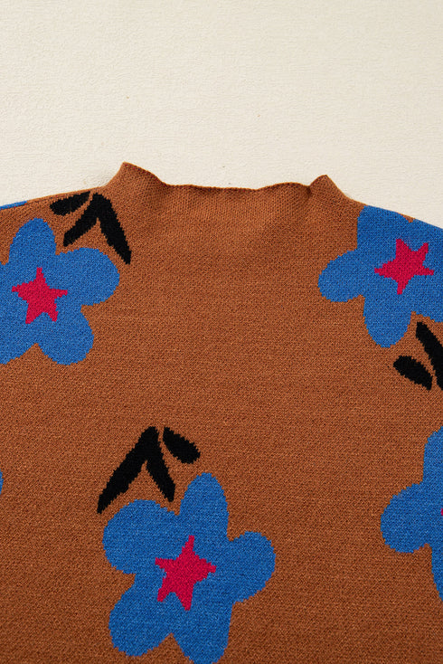 Floral Intarsia Mock Neck Boxy Pullover Sweater Vest