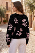 Floral Knit Puff Sleeve Dropped Shoulder Pullover Sweater