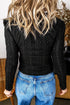 Floral Knit Textured V Neck Button Front Fitted Blouse