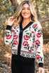 Floral Knit V Neck Button Down Cardigan