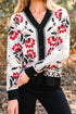 Floral Knit V Neck Button Down Cardigan