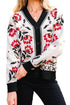 Floral Knit V Neck Button Down Cardigan