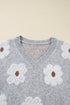 Floral Knit V Neck Drop Shoulder Baggy Sweater