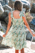Floral Knotted Strap Smocked Tiered Ruffle Mini Dress