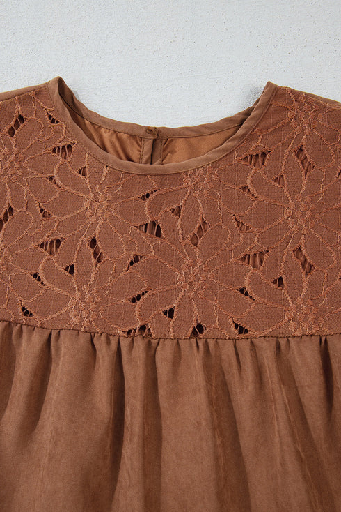 Floral Lace Crochet Tie Ruffled Mini Dress