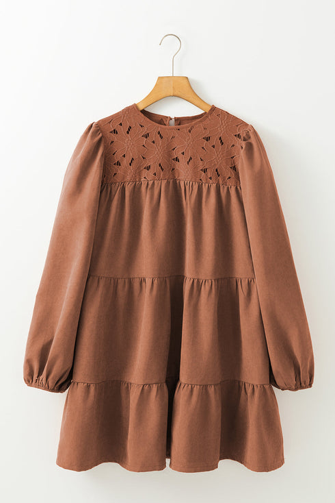 Floral Lace Crochet Tie Ruffled Mini Dress
