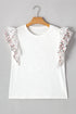 Floral Lace Eyelet Patched Butterfly Sleeve Cotton Blouse