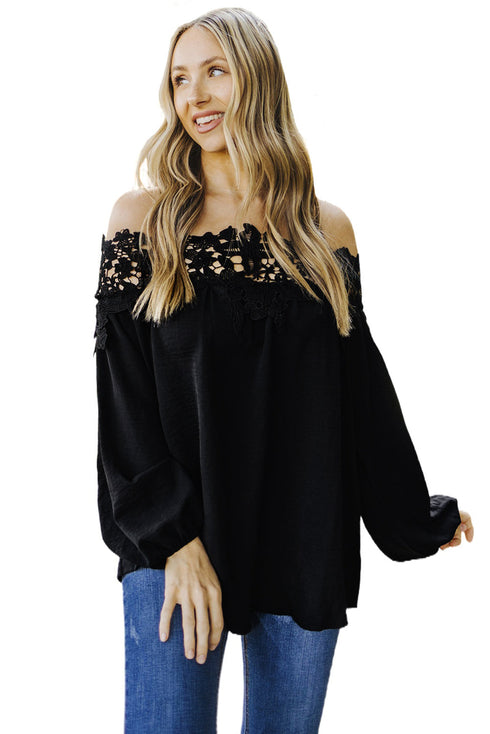 Floral Lace Off The Shoulder Scalloped Long Sleeve Blouse