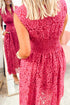Floral Lace Overlay Smocked Waist V Neck Maxi Dress