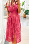 Floral Lace Overlay Smocked Waist V Neck Maxi Dress
