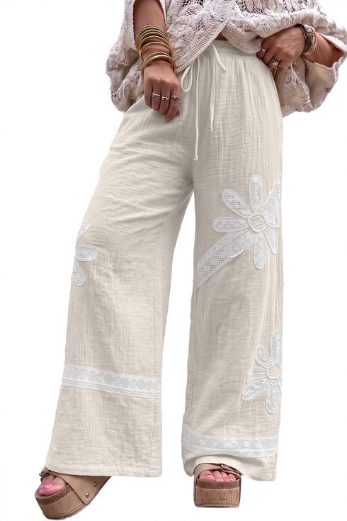 Floral Lace Patchwork Applique Wide Leg Pants