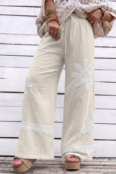 Floral Lace Patchwork Applique Wide Leg Pants