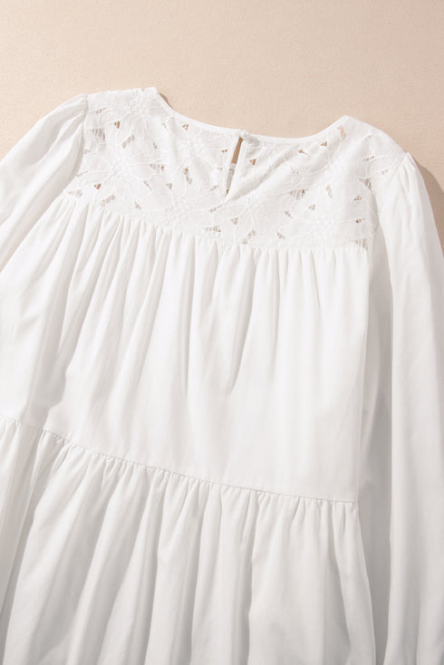 Floral Lace Patchwork Bracelet Sleeve Tiered Mini Dress