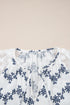 Floral Lace Patchwork Bubble Sleeve Split Neck Blouse