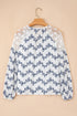 Floral Lace Patchwork Bubble Sleeve Split Neck Blouse