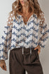 Floral Lace Patchwork Bubble Sleeve Split Neck Blouse