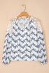 Floral Lace Patchwork Bubble Sleeve Split Neck Blouse