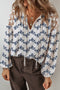 Floral Lace Patchwork Bubble Sleeve Split Neck Blouse