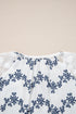 Floral Lace Patchwork Bubble Sleeve Split Neck Blouse