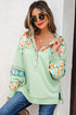 Floral Lace Patchwork Half Button Hooded Pullover