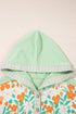 Floral Lace Patchwork Half Button Hooded Pullover