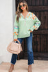 Floral Lace Patchwork Half Button Hooded Pullover