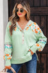 Floral Lace Patchwork Half Button Hooded Pullover