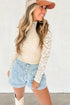 Floral Lace Patchwork Long Sleeve High Neck Slim Top