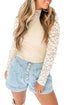 Floral Lace Patchwork Long Sleeve High Neck Slim Top
