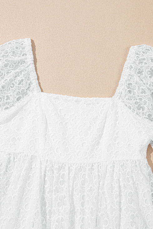 Floral Lace Puff Sleeve Empire Waist Mini Dress
