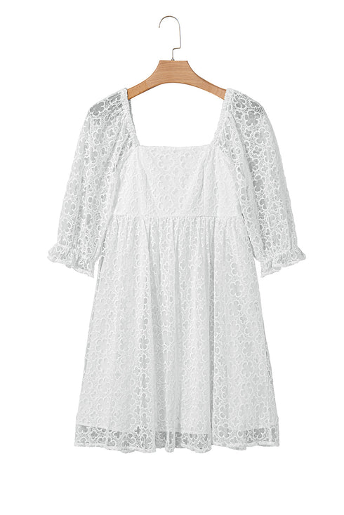 Floral Lace Puff Sleeve Empire Waist Mini Dress
