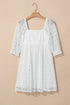 Floral Lace Puff Sleeve Empire Waist Mini Dress