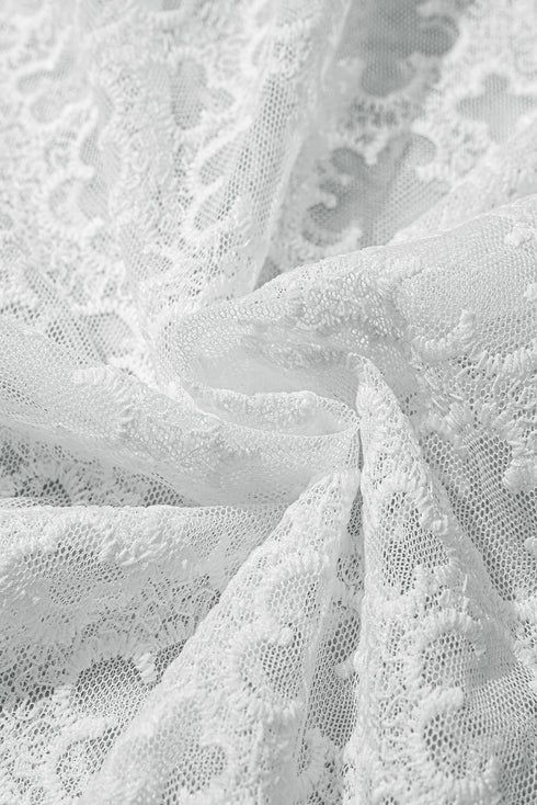 Floral Lace Puff Sleeve Empire Waist Mini Dress