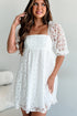 Floral Lace Puff Sleeve Empire Waist Mini Dress