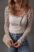 Floral Lace Sleeve Square Neck Mixed Media Top
